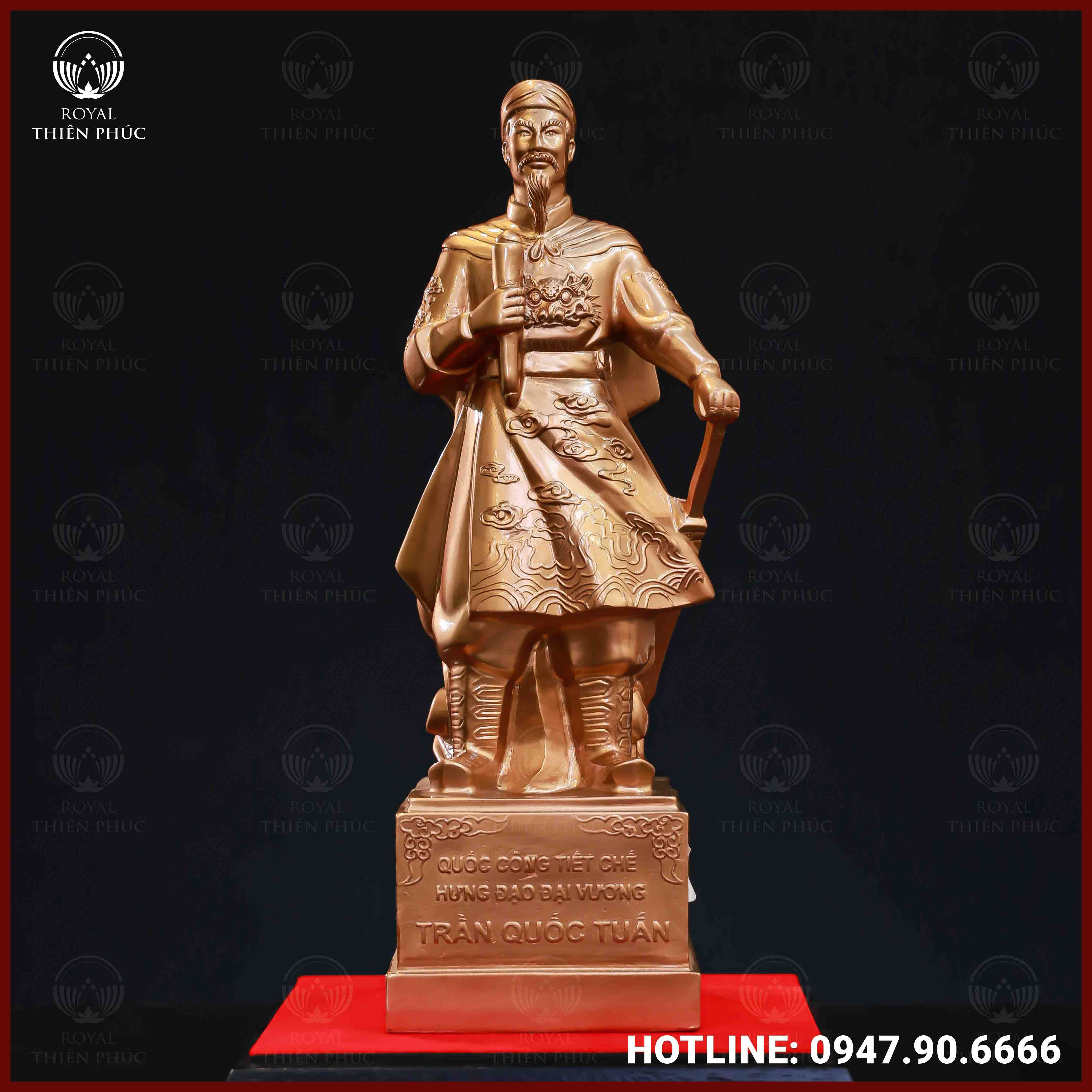 Tượng Trần Hưng Đạo đồng đỏ làm màu 38cm